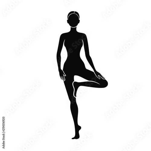 Woman Practicing Tree Yoga Pose Silhouette Vector Isolated on Transparent Background