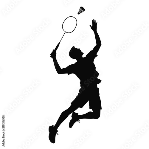 Badminton Player Jump Smash Silhouette Vector