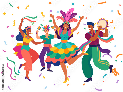 lively colorful illustration dancing figures festive carnival setting brazil samba rio festival dancer