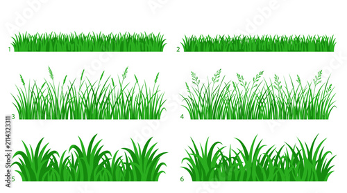 Various green grass border styles for landscape and nature illustrations.