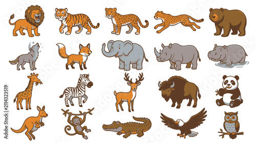 Wild animal illustrations collection for nature and education.