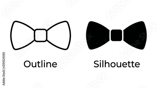 Fotografie Bow Tie Iconography: A set of two bow tie icons, one in outline and the other as a solid silhouette, representing the simplicity and versatility of this classic accessory