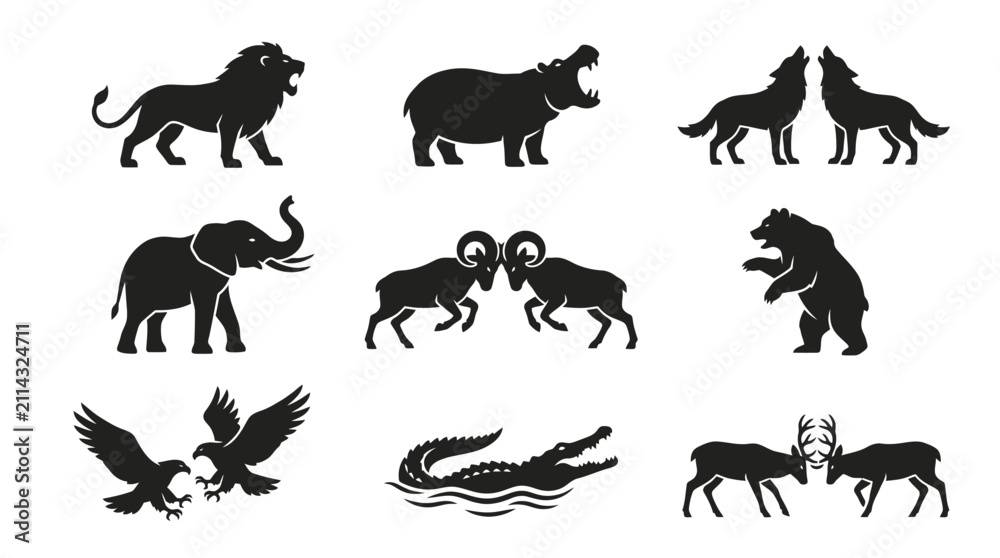 Obraz premium Silhouettes of various wild animals standing.