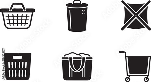 Фотография Six black shopping and laundry storage icons set Vector