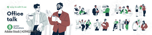 Office communication, small talk set. Cooler chat, gossip at coffee break. Ca...