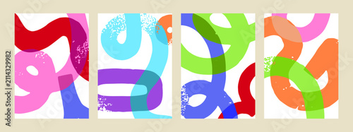 Abstract colorful posters, cards set with doodle lines, brushstrokes. Modern ...