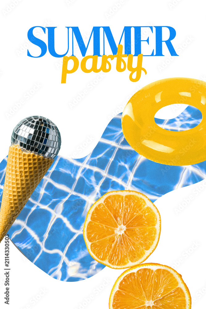 Obraz premium Celebrate with fun at a birthday party by the pool with ice cream and a disco ball
