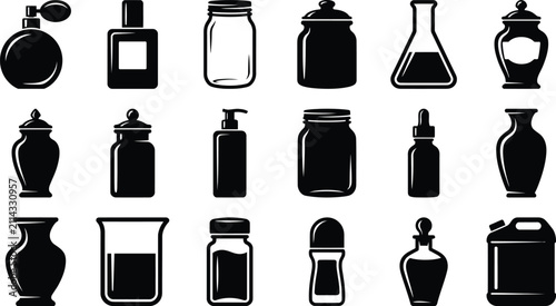 Cuadro en lienzo Assorted black silhouette of various glass containers, including perfume bottles