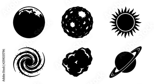 Konstfotografi Cosmic Icons Set, Celestial Bodies Vector Graphics, Space Elements Collection, A