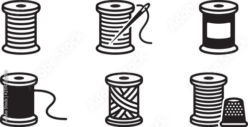 Obraz na płótnie Six different types of thread spools with sewing accessories Vector
