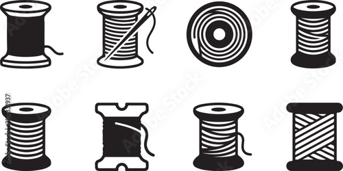 Eight different types of thread and yarn spools illustration Vector