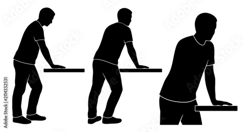 фотографія Silhouette Figures Pushing and Leaning on Horizontal Surface, Vector Set for Bus