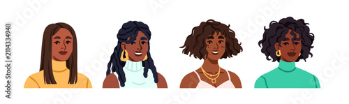 Black women with modern hairstyles, head portraits set. Females with fashion ...