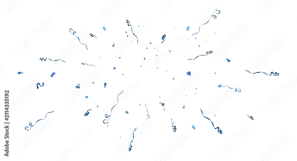 Obraz premium Blue Confetti Explosion with Flying Ribbons and Party Streamers Isolated