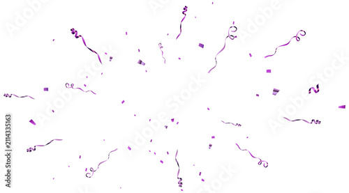 Purple Falling Confetti with Curled Ribbons and Party Streamers on Transparent Background