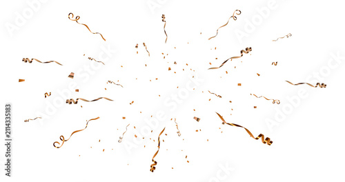 Gold Confetti Burst with Flying Ribbons and Party Streamers on Transparent Background