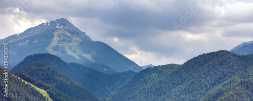 Canvastavla Bansko, Pirin National Park, Bulgaria summer view of empty ski slopes and chairl
