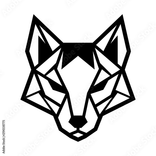 Geometric Wolf Head Illustration in Black and White.