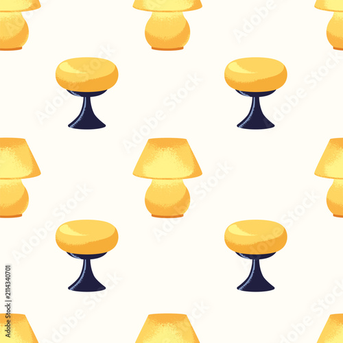 Bedside lamps, seamless pattern, endless background design. Modern retro mid-...