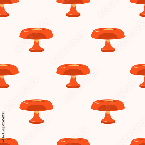 Donut lamp, seamless pattern. Modern retro mid-century style light decoration...