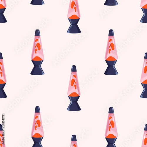 Lava lamps, seamless pattern. Modern retro style light decorations, endless b...