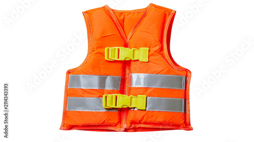 Cuadro en lienzo Orange life vest with yellow buckles and reflective stripes