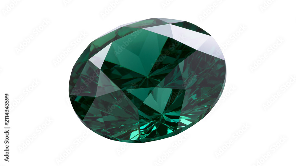 Fototapeta premium Oval cut deep green gemstone with brilliant facets