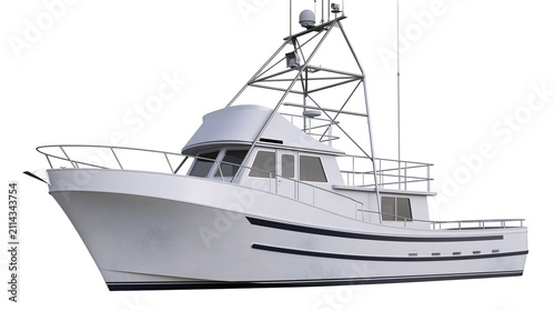 Принти на полотні White fishing trawler boat with metal frame and radar