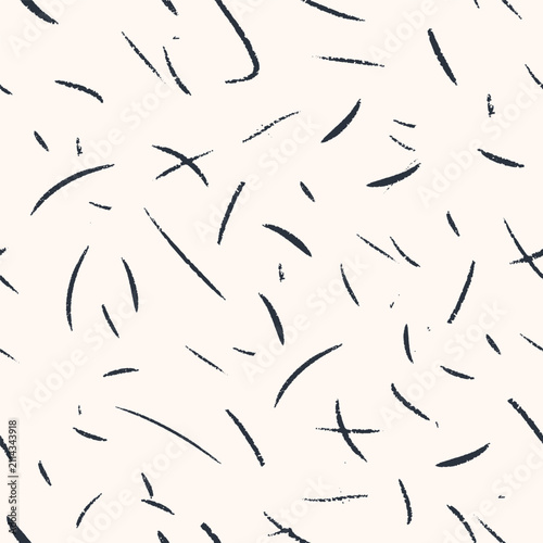 Abstract seamless pattern with hand-drawn brush strokes, scribble doodle curv...