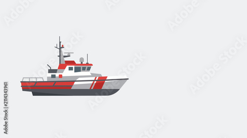 Konstfotografi Coast guard rescue patrol boat side view isolated on white background with modern flat design for maritime safety emergency response and coastal security service graphic