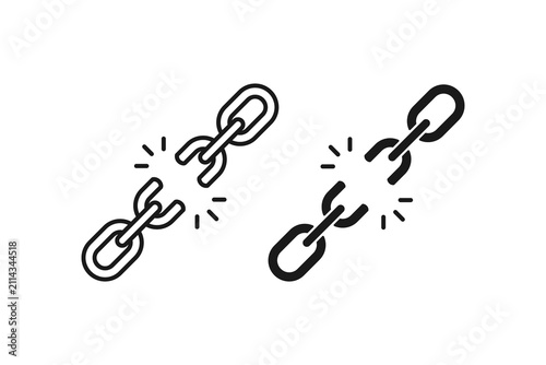 Foto Broken chain link icon set showing disconnected network error or 404 page symbol
