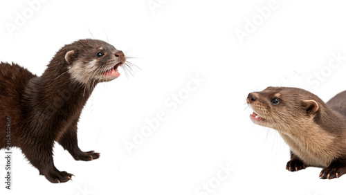 Canvas Print Wild brown otter mink mammal animal standing profile view isolated on transparen