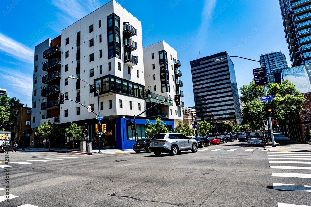 Obraz premium The area of downtown near Little Italy and the Gaslamp District. The area is near Beech Street and Ash Street