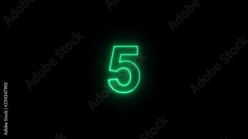Glowing Green Neon Number 5 Countdown on Black Background, Futuristic Digital Numeric Display, Luminous Countdown Timer, Modern HUD Interface, Motion Graphics Design