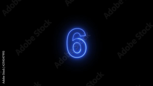 Glowing Green Neon Number 6 Countdown on Black Background, Futuristic Digital Numeric Display, Luminous Countdown Timer, Modern HUD Interface, Motion Graphics Design