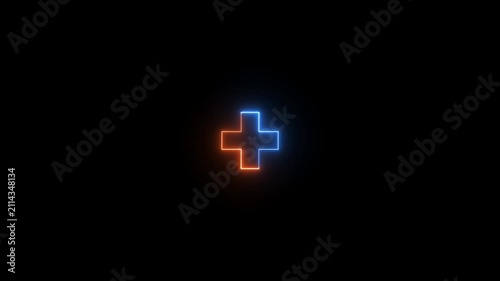 Glowing Blue Neon Plus Icon on Black Background, Medical Cross Symbol, Add Sign, Positive Interface Button, Futuristic Digital UI Element, Healthcare Technology Concept