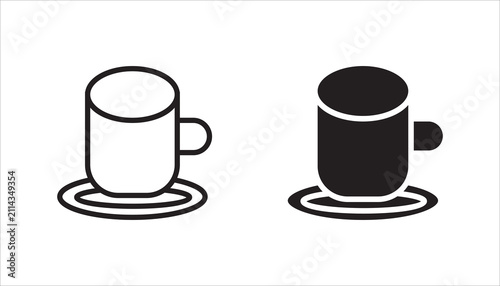 Minimal coffee cup icon set, pack with outline and solid styles. Suitable for cafes, restaurants, beverages, menus, coffee shops, and mobile applications.