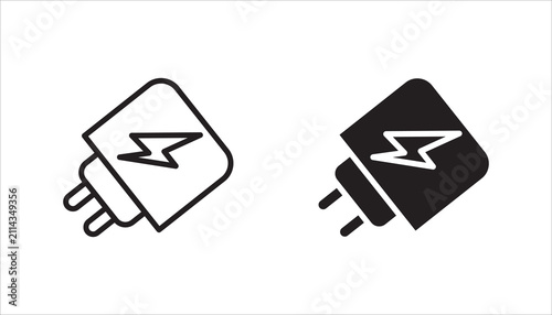 Electrical adapter icon set with outline and filled styles. Great for charging, electricity, power supply, electronics, mobile accessories, and applications.