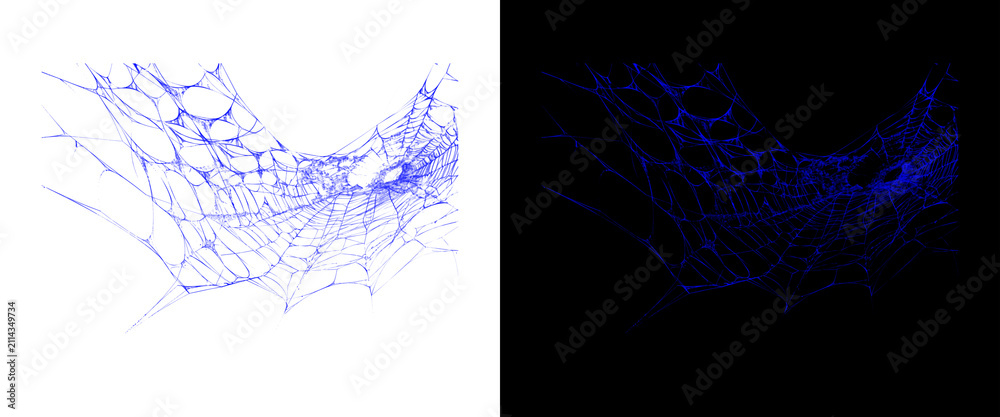 Naklejka premium Blue spider web texture on white and black backgrounds, glowing neon cobweb design, ethereal spiderweb pattern for Halloween and spooky decor