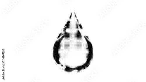 Halftone water drop icon, black and white liquid droplet symbol