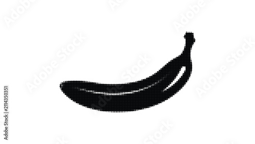 Halftone banana icon, black and white vector illustration