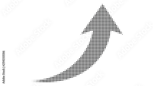 Halftone arrow icon pointing up, curved growth symbol