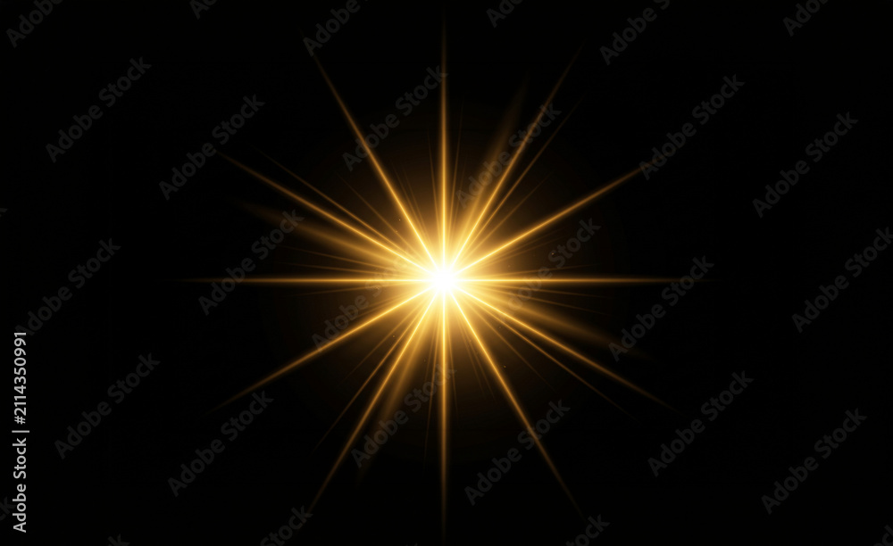 Fototapeta premium golden light burst with glowing rays on black background