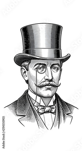 Victorian Gentleman Top Hat Portrait Vintage Illustration