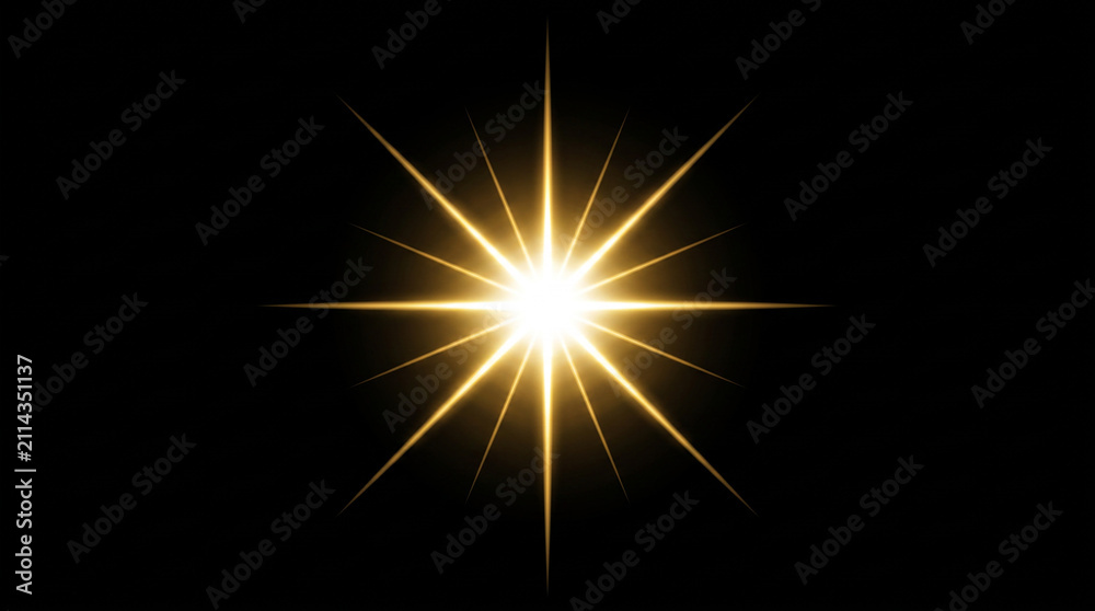 Fototapeta premium bright star light effect with glowing rays on black background