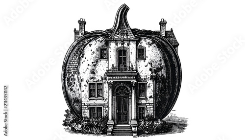 Victorian Mansion House Illustration Transparent Background Vintage Style