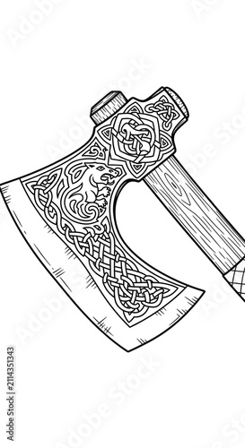 Viking Axe Intricate Pattern Scandinavian Medieval Weapon