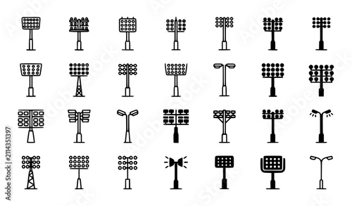 Fotografía Sports Stadium Lighting Pole Vector Icon Set High Mast Floodlight EPS 10