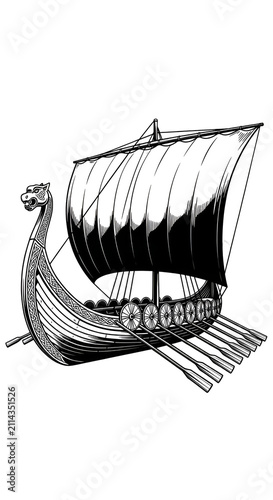 Viking Ship Illustration on Transparent Background