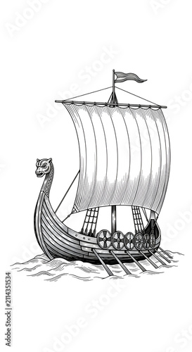 Viking Ship Illustration Isolated Transparent Background Nordic Longboat